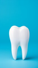 Tooth model on blue background with copy space for your text.