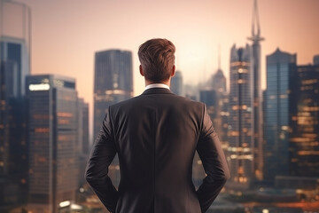 Fototapeta na wymiar Silhouette of Success: Businessman's Backdrop