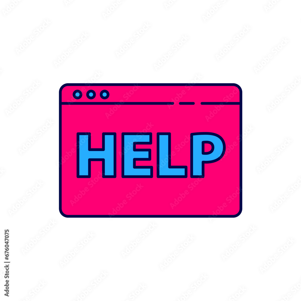 Poster filled outline browser help icon isolated on white background. internet communication protocol. vect