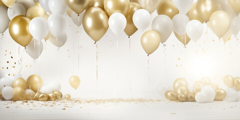 Banner holiday xmas and Valentine Day background gold color balloon with white copy space