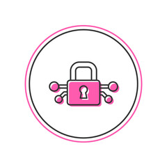 Filled outline Cyber security icon isolated on white background. Closed padlock on digital circuit board. Safety concept. Digital data protection. Vector