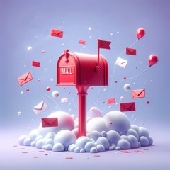Minimalist and modern Mailbox illustration with 3D floating elements in pastel tones, embodying tranquility and balance.