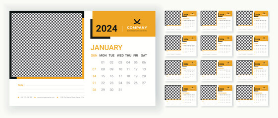 Desk calendar 2024 design, simple and clean design, Calendar for print, digital calendar, Corporate design planner template vector, Graphic design vector illustration, Calendar Design Templates 2024.