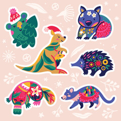 Sticker set with Christmas Australian animals