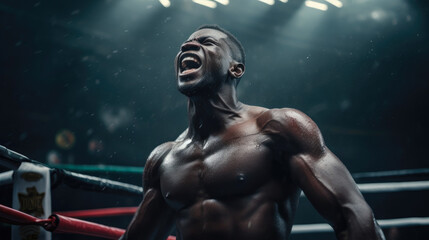 Fototapeta na wymiar Celebrating Success: African Boxer's Triumph