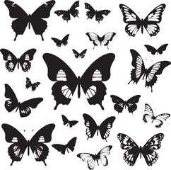 Silhouettes of butterflies, Insect butterfly black silhouettes, Set of tattoo and sticker type vector butterflies