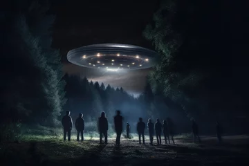 Papier Peint photo Lavable UFO Otherworldly Visitors Illuminate Darkness