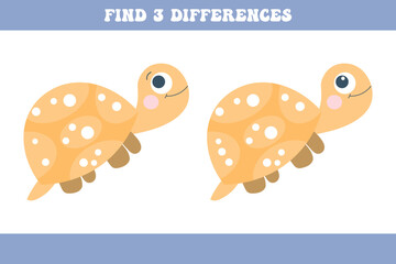 Find 3 differences between two cartoon sea turtles. Children's logic game, educational puzzle, vector