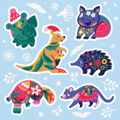 Fotobehang Onder de zee Collection of stickers with Christmas Australian animals