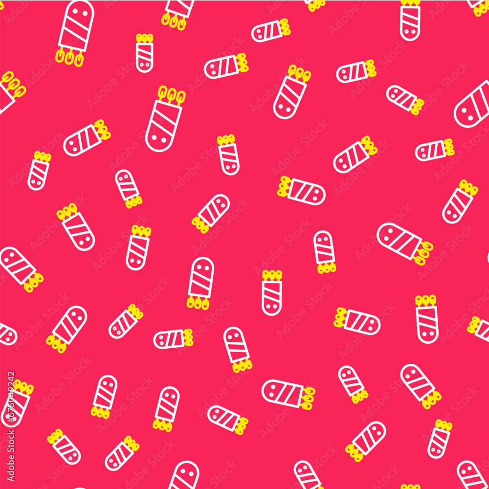 Aufkleber line quiver with arrows icon isolated seamless pattern on red background. vector