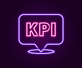 Glowing neon line KPI - Key performance indicator icon isolated on black background. Colorful outline concept. Vector