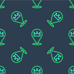 Line Location king crown icon isolated seamless pattern on blue background. Vector