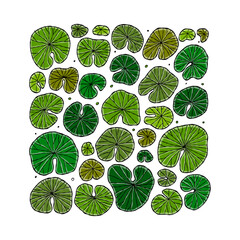Pond square frame with lily pads leaf, top view for your design