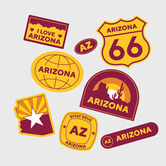 Sticker Pack. Collection of trendy pins. Set of cool patches vector design. Arizona retro badges.