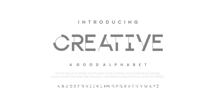 Creative modern alphabet. Dropped stunning font, type for futuristic logo, headline, creative lettering and maxi typography. Minimal style letters with yellow spot. Vector typographic design