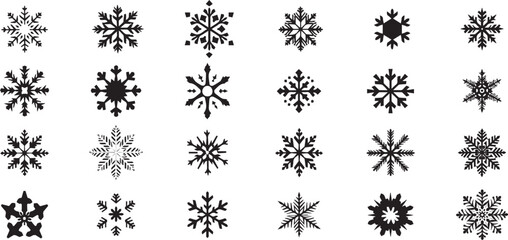 Snowflake silhouettes set. Vintage snowflakes icons isolated on white background