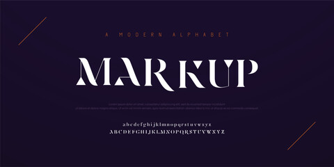 MARKUP Minimal modern alphabet fonts. Typography minimalist urban digital fashion future creative logo font. vector illustration - obrazy, fototapety, plakaty