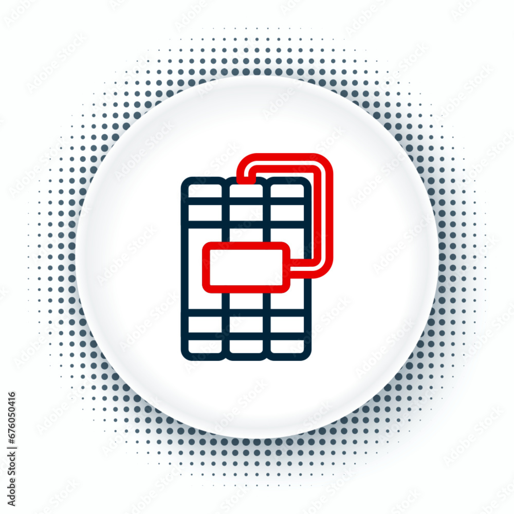 Poster line detonate dynamite bomb stick and timer clock icon isolated on white background. time bomb - exp