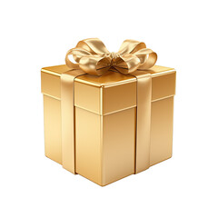 Obraz premium Caja y lazo en tono dorado sobre fondo transparente, png. 