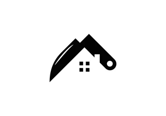 Fotobehang butcher knife and house logo design vector illustration © priyo