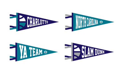 Charlotte, North Carolina basketball Pennant Flags Set. Vector basketball flag Icons. University USA Sport flag, isolated © Дмитрий Сальников