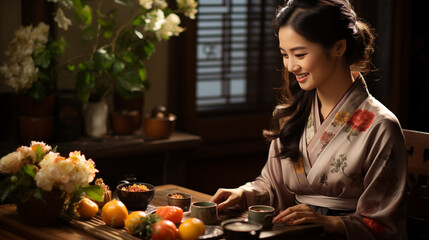 Tea Ceremony: A serene tea ceremony in progress, demonstrating the importance of tradition and respect during Chinese New Year