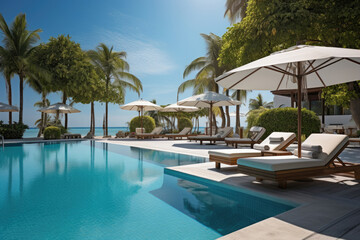 Swimming pool in hotel resort on the ocean shore