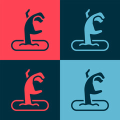 Pop art Zombie hand icon isolated on color background. Arm monster dead. Happy Halloween party. Vector