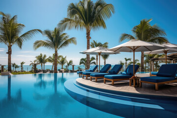 Fototapeta na wymiar Swimming pool in hotel resort on the ocean shore
