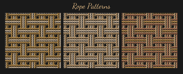 Set of seamless patterns with loose interwoven ropes. Mat, rug with traditional twill weave with three cords. Vintage style. Not AI - obrazy, fototapety, plakaty