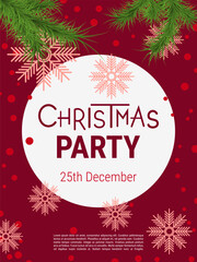 Merry Christmas and Happy New Year minimalistic style vector flyer template. Flat design illustration with winter style elements