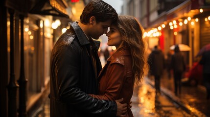  a couple in love on the streets of a European city