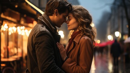 Obraz premium a couple in love on the streets of a European city