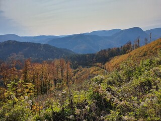 Idyllic mountain landscape in Lower Austria. View from Hockeck Peak in Autumn