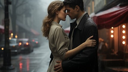 a passionate couple in love on the streets of a European city