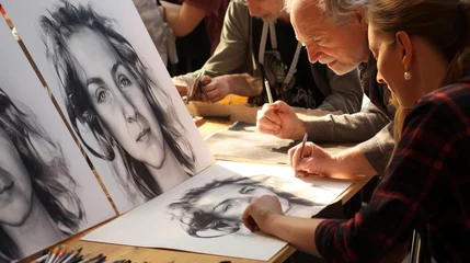 Foto op Canvas Man drawing a sketch with pencil © cherezoff