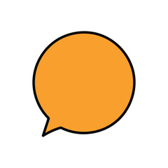 Hand-drawn cartoon doodle orange speech bubble icon on a white background.