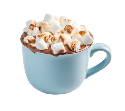 A Blue Cup Of Hot Chocolate With Marshmallows Isolated On A Transparent Background