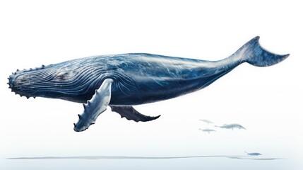 a drawing of a humpback whale swimming in the water with other fish around it's neck and head.  generative ai