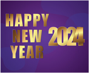 Happy New Year 2024 Holiday Design Gold Abstract Vector Logo Symbol Illustration With Purple Background