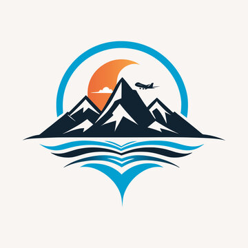 Logo for tourism with mountains and sea, vector