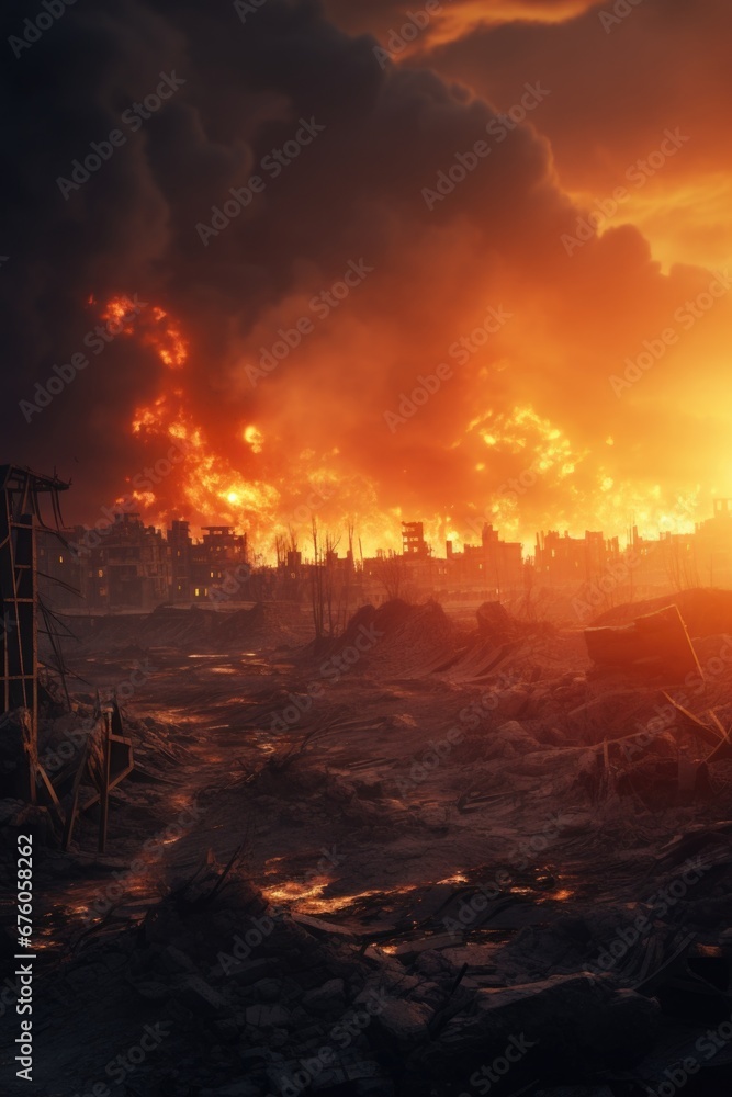 Poster A mesmerizing image of a fire burning in the sky, creating a stunning and captivating scene. This picture can be used to add a dramatic touch to various projects.