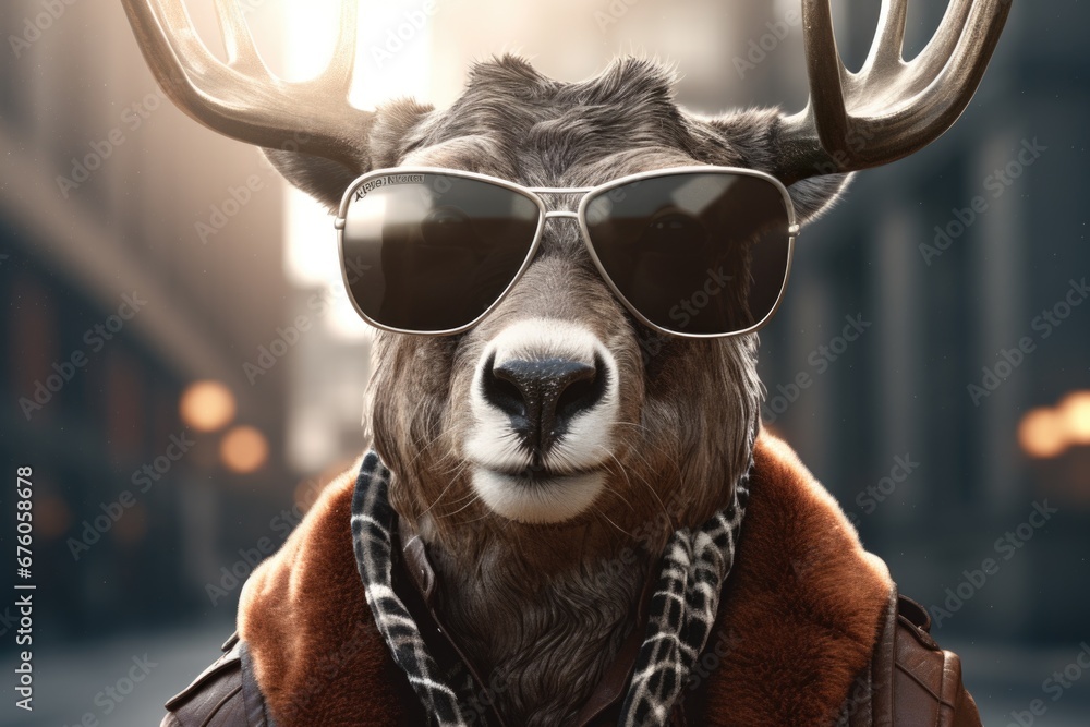 Aufkleber a deer wearing sunglasses and a scarf. perfect for adding a touch of style and humor to any design o
