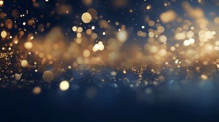 abstract background with Dark blue and gold particle. Christmas Golden light shine particles bokeh on navy blue background. Gold foil texture. Holiday concept