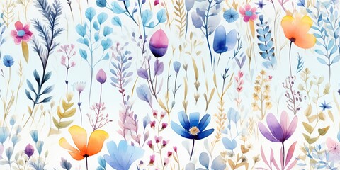 AI Generated. AI Generative. Watercolor drawing paint flowers pattern texture surface background decoration. Graphic Art