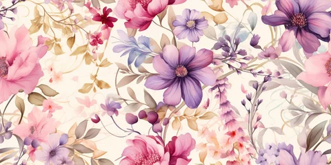 Fotobehang AI Generated. AI Generative. Watercolor drawing paint flowers pattern texture surface background decoration. Graphic Art © Graphic Warrior