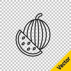 Black line Watermelon icon isolated on transparent background. Vector