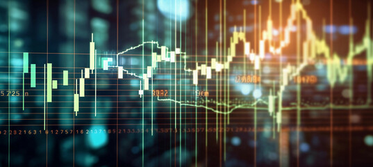 technical financial market graph on technology abstract background concept for Increase in stock prices, positive market, low-interest rates, low interest rates, increase in consumption