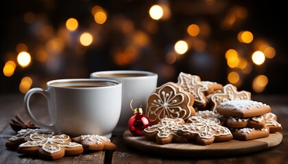 Christmas cookies and a cup of coffee - obrazy, fototapety, plakaty
