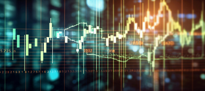 technical financial market graph on technology abstract background concept for Increase in stock prices, positive market, low-interest rates, low interest rates, increase in consumption